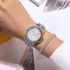 Wristwatches Fashion Women Stainless Steel Strap Watches Female Luxury Gold Colorful Diamond Round Dial Watch Ladies