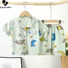 Pyjamas enfants garçons filles dessin animé à manches courtes revers chemise hauts avec short bébé printemps été dormir vêtements ensembles 230322