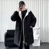 Heren Trench Coats Tooling Style Hooded Black Coat Men Elegant Windendaar Koreaanse herfst Winter Casual Dikke bovenkleding Trendy kleding