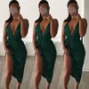 Abiti casual Backless Strap Satin Sexy Women Scollo a V Corto Halter Sash Dreses Party Clubwear Bodycon senza maniche Vestidos Style