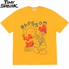 Мужские рубашки Hip Hop Streetwear футболка Harajuku Blossom Print Print 2023 Мужчины летняя футболка с короткими рубашками цветочные зеленые белые топ