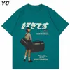 Mężczyzny dresy Hip Hop Streetwear HARAJUKU T SHIRT Girl Japan Kanji Print Tshirt CC Summer Mens Bawełniany Tuewa Batła