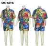 Kvinnors spårningsdräkter CM.YAYA CHIC Tie Dye Letter Print Women's Set Short Sleeve Mini Shirt and Shorts 2023 Street Two 2 Piece Set Outfit Tracksuit P230320