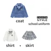 Clothing Sets Japan School Girl Uniform 3Pcs Navy Costume Kids JK Suit Sailor Blouse Pleated Skirt Set Teen Student Clothes Loungewear 230322