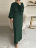 Ropa étnica Otoño Puff Manga Marruecos Vestido musulmán Mujeres Abaya Kaftans Casual Vestidos de noche Mujer Turquía Islam Long Robe Femme Vestidos 230322