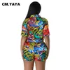 Kvinnors spårningsdräkter CM.YAYA CHIC Tie Dye Letter Print Women's Set Short Sleeve Mini Shirt and Shorts 2023 Street Two 2 Piece Set Outfit Tracksuit P230320