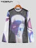 Men s T Shirts INCERUN Tops 2023 American Style Men See through Mesh Camiseta Sexy Casual Male Stretch Printing Long Sleeve T shirts S 5XL 230321
