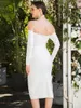 Sukienki swobodne najwyższej jakości 2023 Summer White Color Kobiety Sexy Strapless High Split Dress Rayon Bandge Celebrate Evening Party