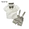 Zestawy odzieży Top and Top Fashion Baby Boys Dżentelmen Zestawy odzieży z krótkim rękawem Koszulka z muszką Kieł szortki Formal Boys Outfits Z0321
