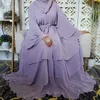 Ethnic Clothing Fashion Stitching Muslim Dress Women Three-Layer Chiffon Elegant Abaya Ramadan Cardigan Hijab Marocain Dress Robe 230322