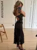 Abiti da festa BOOFEENAA See Through Floral Mesh Lace Y2k Sexy Black Tie Up Scava fuori Backless Maxi Long Women 2023 C16-BI15 Y2303