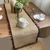 Ładowca stołowy vintage naturalny burlap naśladowany juty z blachy frędzlowymi biegacz stołowy dla festiwalu imprezowy stół