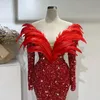 Vestidos de baile de sereia vermelha sexy vestidos de lantejas de lantejoulas de manga longa de luxo