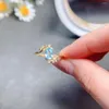 Cluster Rings Natural Peacock Blue Hyacinth Zircon Ring Boutique Gem 5x7mm For Women