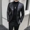 メンズスーツブレザーブリティッシュスタイルの服ファッションメン高品質のカジュアルレザージャケット男性スリムフィットビジネスレザースーツコート/マンブレザーS-3XL 230322