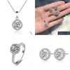 مجموعات المجوهرات العصرية الماس مجموعة حقيقية 925 Sterling Sier Party Rings Necklace للنساء الزفاف Moissanite Drop