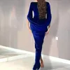 Casual Kleider Formal Off Schulter Samt Sexy Für Frauen Blau Cheongsam Krawatte Taille Hohe Schlitze Cocktailkleid Weibliche Hochzeit Gast robe