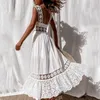 Feestjurken Nieuw in Boheemse witte dames elegant voor vrouwen 2023 Lace Hollow Design Beach Cocktail Evening Maxi Y2303