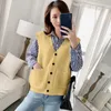 Gilet da donna Primavera Autunno Donna Bottone con scollo a V Maglioni lavorati a maglia senza maniche Tasche vintage Maglione Gilet Donna Panno solido allentato B91 230322