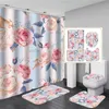 Shower Curtains Pink Flowers Rose Elegant Printed Shower Curtain Set Waterproof Women Bathing Bathroom Pedestal Rug Lid Carpet cortina ducha 230322