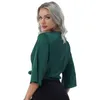 Kvinnors jackor eleganta kvinnor snörning fram front satin blus topp lady mode halv ärm vintage cardigan wrap kort jacka kappa utkläder