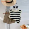 Clothing Sets Bear Leader Knit Girls Set Summer Striped Vest Khaki Skirt Pants Suit 2pcs Kids Fashion Outfits Casual Children Costume 230322