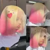 Hoogtepunt Menselijk Haar Korte Bob Pruiken Honing Blond Bruin Braziliaanse Sluiting Synthetische Lace Front Pruik Voor Vrouwen