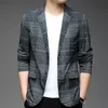 Herenpakken blazers lente en herfst dubbele pocket twee-knops pak heren Koreaanse Koreaanse stijl trendy plaid geprinte pak zakelijke casual herenjas 230322