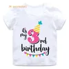 T-shirts Fille Anniversaire Dessin Animé T-shirt pour Filles Tshirt Numéro 2 3 4 5 6 7 8 Graphique Enfants Vêtements Garçons Lettre Imprimer Été À Manches Courtes 230322