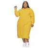 Plus Size Dresses Somo Casual Loose Women Clothing Fashion Hooded Long Sleeve Solid Color Maxi Wholesale Dropshipping 230307