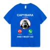 Herr t-shirts capybara ringer och jag måste gå t-shirt telefon grafisk t-shirts män kvinnor kläder 100% bomull korta ärmar överdimensionerade tees w0322
