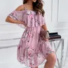 캐주얼 드레스 섹시한 스파게티 스트랩 여자 드레스 여름 꽃 인쇄 어깨 선 드레스 우아한 쉬폰 A- 라인 해변 보호 드레스 vestidos g230322