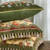 Cuscino Retro American Case Cover Green Cojines Decorativos Para Sofa Floral Luxury Throw Pillows Tassel S Coussin