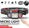 Mini Rechargeable 3 LED Headlamp Body Motion Sensor Headlight brightest Running Headlamps Outdoor Hiking Camping Head Light Torch Lamp With Battery