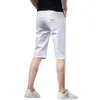 Denim White Shorts Versão coreana masculina Slim Fit Straight Barrel Pants Luz de luxo de luxo Elastic Casual