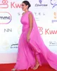 Runway Dresses Classic Long Pink One Shoulder Celebrity A-Line Zipper Back Pleated Sweep Train Evening For Women