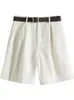 Women s Shorts FSLE 100 Cotton Casual White Denim Women Summer Sexy High Waist Jeans Female Vintage Belt Loose 230322