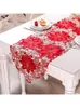 Table Runner Double Thickness Red Rustic Cutwork Embroidered Floral Table Runners Christmas Decorations High Quality For Home Dining 230322