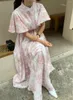 Casual Dresses South Korea French INS Niche Elegant Temperament Standing Collar Ink Printing Aging Romantic Flying Sleeves Long Dress