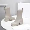Botas de lluvia de diseñador de marca de lujo Botas de cuero de París Zapatos antideslizantes de mujer de otoño e invierno Zapatos de plataforma impermeables de alta moda 35-40