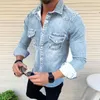 Koszulki męskie Męskie Koreańskie mycie mody Slim Fit Long Rleeve Dżinsowa koszula luksusowa marka Business Elgant Shirts Bluzka 230322