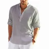Men's T-Shirts New Men's Linen Long Sleeve T-Shirt Solid Color Loose Casual Oversized T Shirt Cotton Linen Shirt Plus Size Shirts Men W0322
