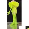 Stage Wear Green Mesh Flower Dress Sexy Transparent Long Train Costume Birthday Prom Celebrate Outfit Evening Dj Dance Show Clothes Dhusa