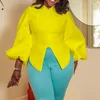 Vêtements ethniques grande taille femmes solide lanterne manches bureau col en V haut mode africaine asymétrique mince Blouse pull printemps 2023