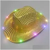 Party Hats Space Cowgirl Led Hat Flashing Light Up Sequin Cowboy Luminous Caps Halloween Costume 1507 D3 Drop Delivery Home Garden F Dhte6