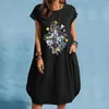 Casual Dresses High Quality Dress Beautiful Women Loose Floral Print Large Size Cotton Linen Pocket Clothing Vestidos Mujer 2023