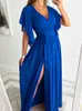 Party Dresses Summer Butterfly Sleeve Pleated Maxi for Women Elegant V-neck Sashes High Waist Vintage Female Holiday Y2303