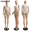 Kvinnors träningsdräkter Fagadoer Summer Cargo Shorts Set Women Sexy Short Pants Street Trousers 2023 Bow spetsar Up Crop Top Hight Midjefickor Shorts P230320