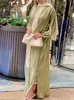 Ethnische Kleidung Marokko Kaftan Muslim Abaya Frauen Kleid 2 Stück Set Abayas Kleider Dubai Arabisch Seide Satin Kimono Cardigan Robe Outwear Herbst 230322