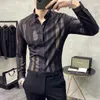 Herren-Freizeithemden, Camisas De Hombre, Manga Larga, modischer Farbverlauf, gestreift, bedruckt, Slim-Fit, Herren-Freizeithemden, koreanischer Stil, langärmeliges Hemd für Herren, 230322